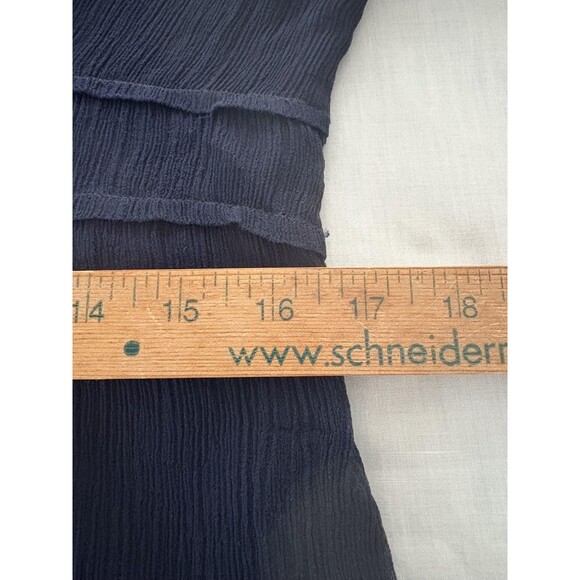 Boston Proper Blouse Womens 4 Navy Blue Silk Sheer Button Front Whimsy Luxury - Picture 16 of 16